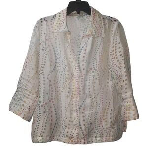 Erin London Colorful Dot‎ Print Button Down 3/4 Sleeve Blouse Top Size M